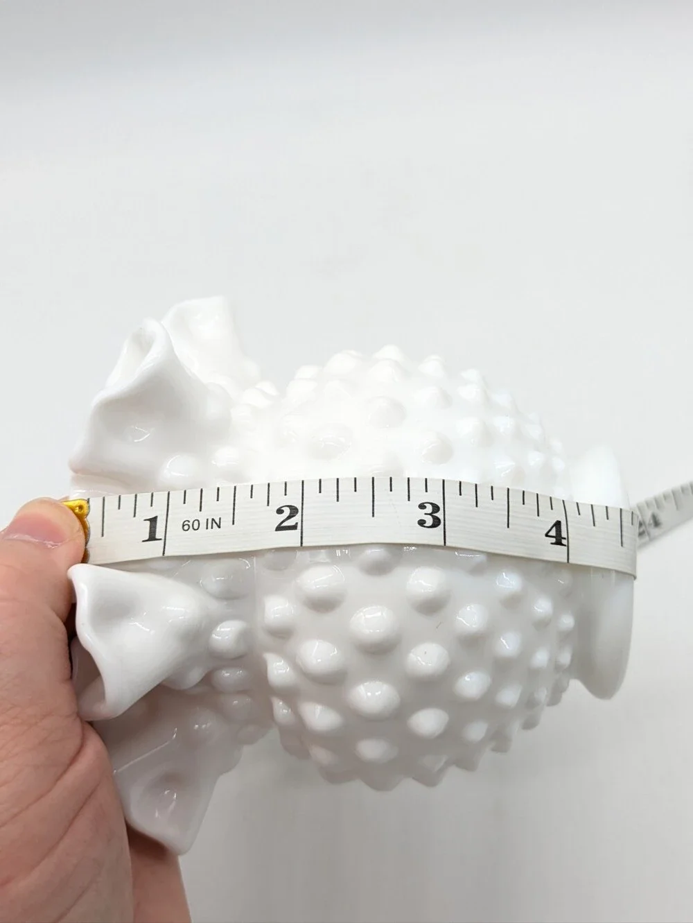 Vintage Fenton White Crimped Ruffle Edge Hobnail Vase